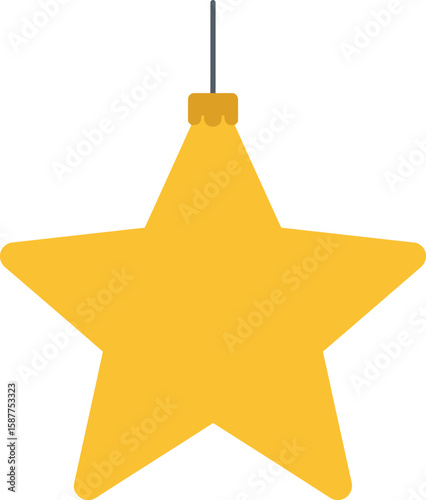A gold star-shaped Christmas ornament, hanging from a thin string.