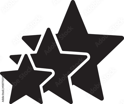 Three black star shapes overlapping stars silhouette