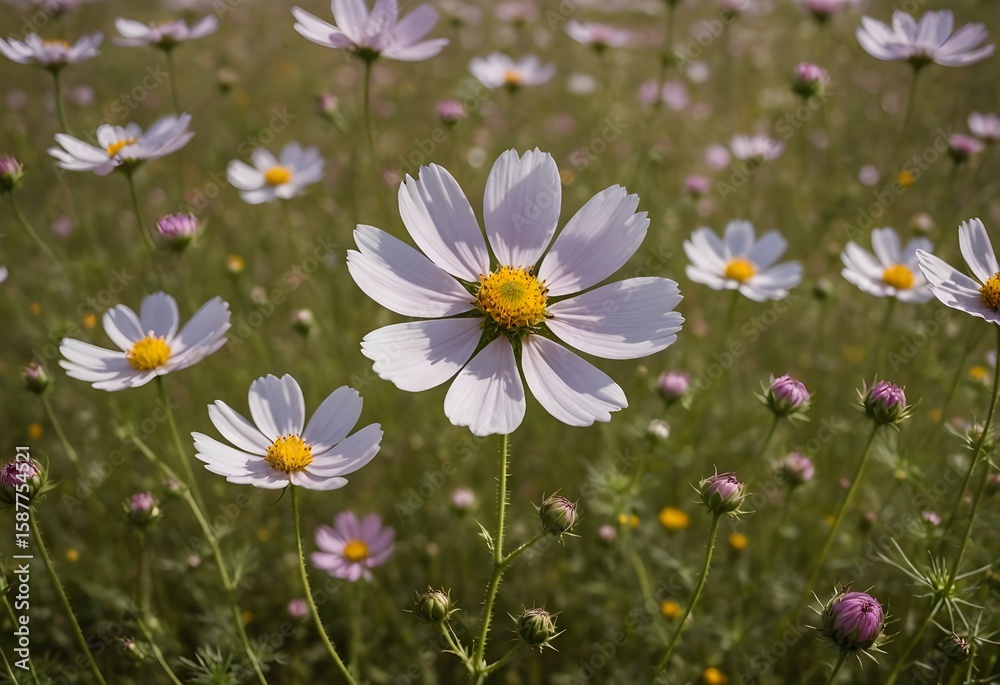 zarte Cosmo, Zierpflanze, auf einer Wiese zarte Cosmo, Zierpflanze, auf einer Wiese