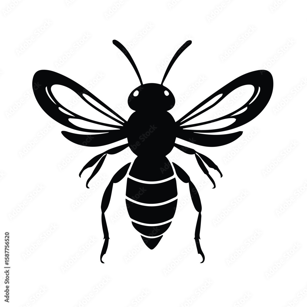 Black and white silhouette of a bee in flight. Black and white silhouette of a bee in flight.