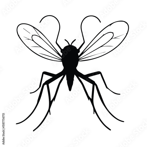 Mosquito silhouette in a neutral color scheme. Static image with a plain white background.