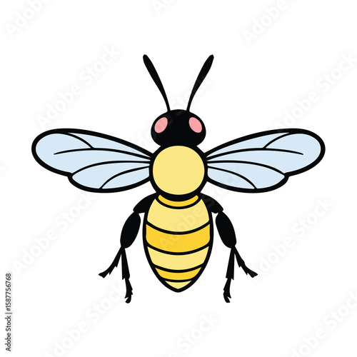 Cartoon bee in flight against a plain white background. A stylized, simple design of a bee in mid-flight, perfect for children's products or educational materials.