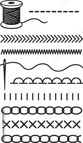Sewing Stitch Types and Needle with Thread