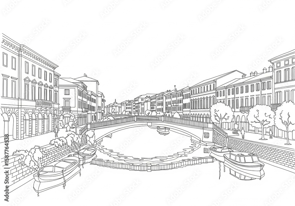 Obraz premium Navigli Canals in Milan one line drawing style