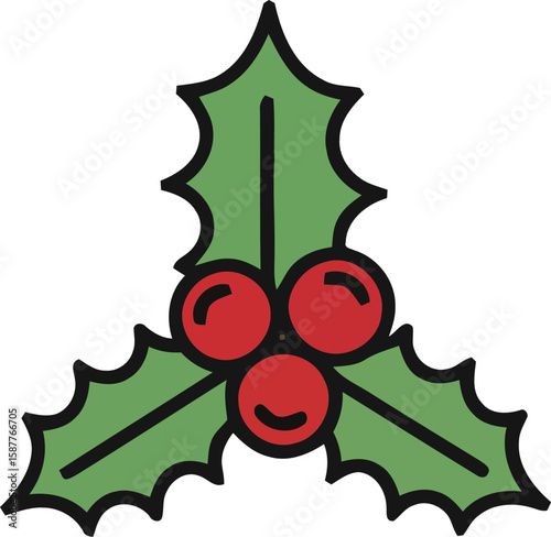 A stylized illustration of holly leaves and berries, a classic Christmas motif.