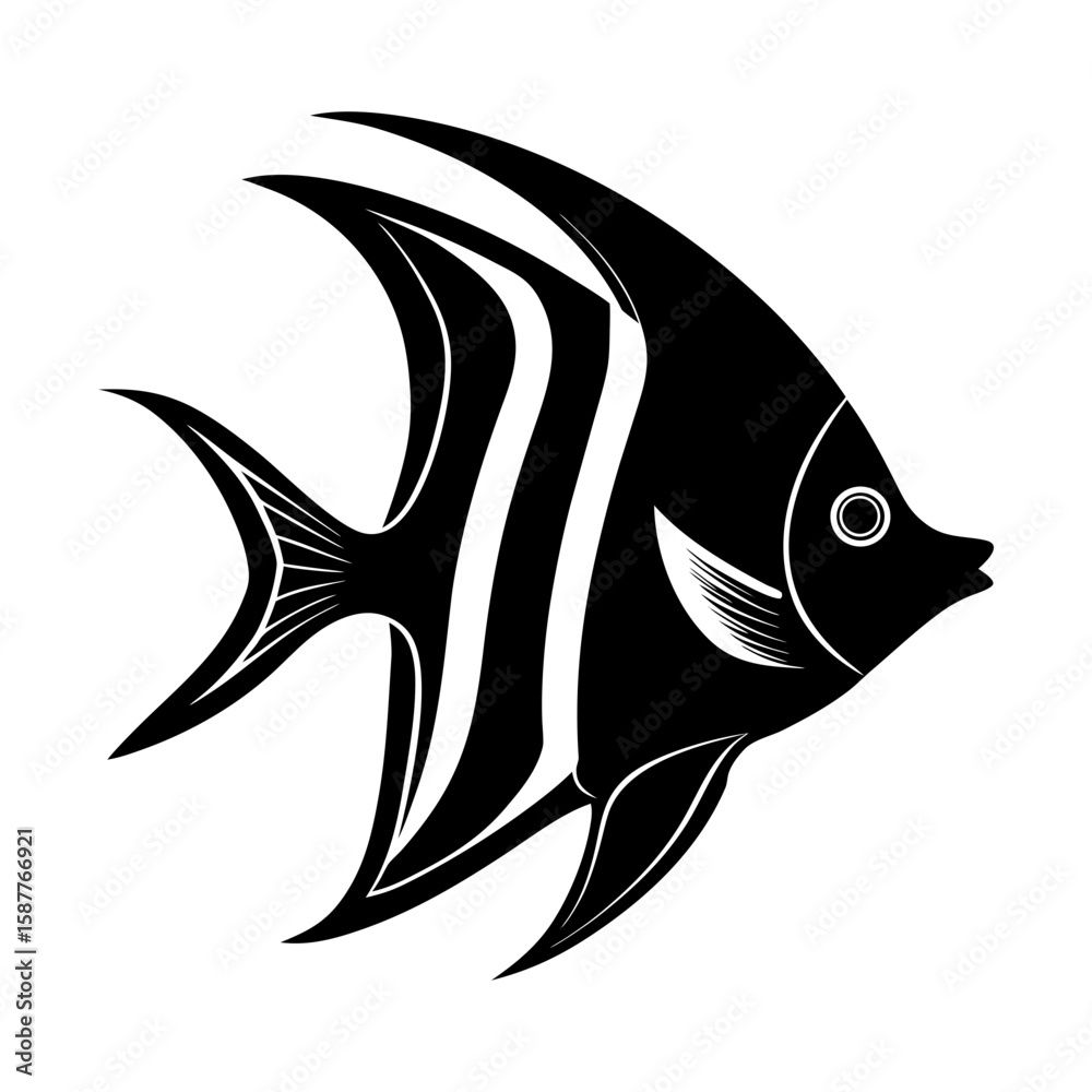 Fototapeta premium Exotic fish vector tropical ocean sea life marine animal art silhouette