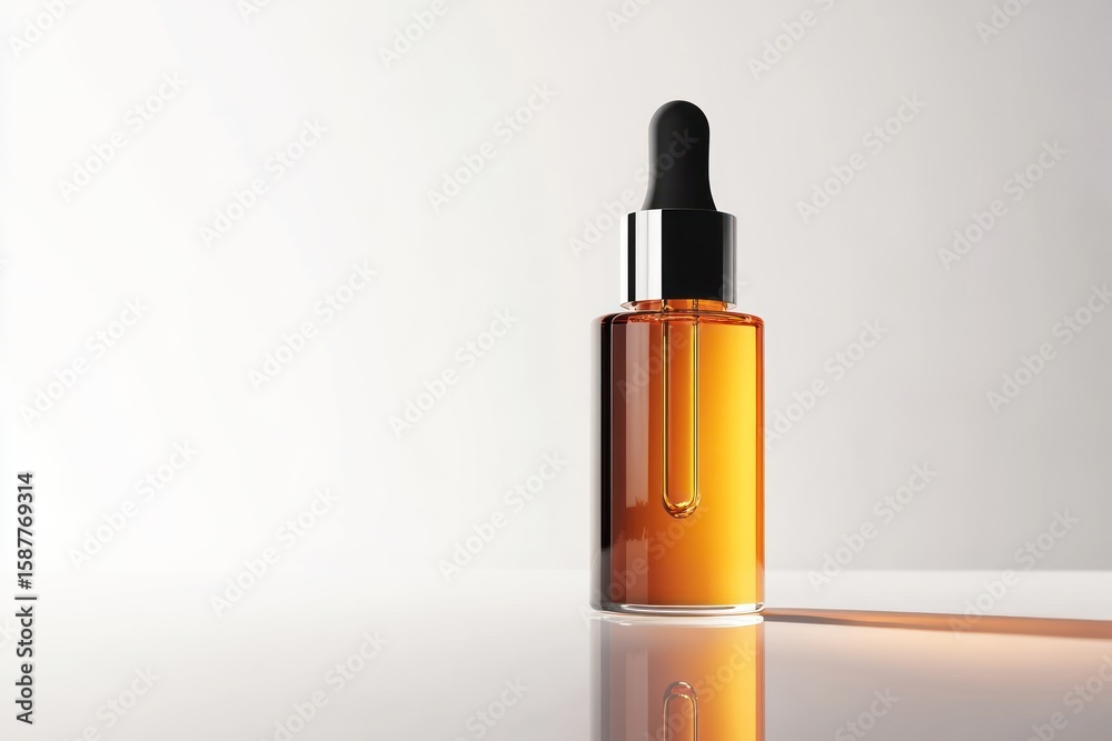 Obraz premium Radiant skincare serum in sleek packaging with glossy reflection on white background