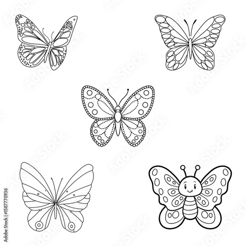 Minimalist butterfly outlines vector illustration.