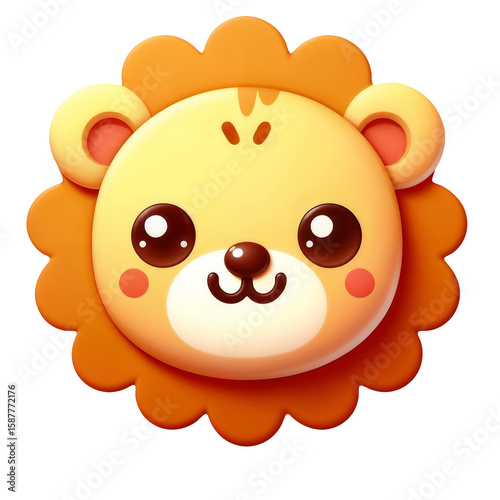 Cute 3D Cartoon Lion Face Illustration