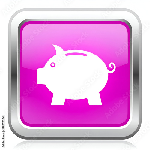 A pink square icon featuring a white piggy bank symbol.