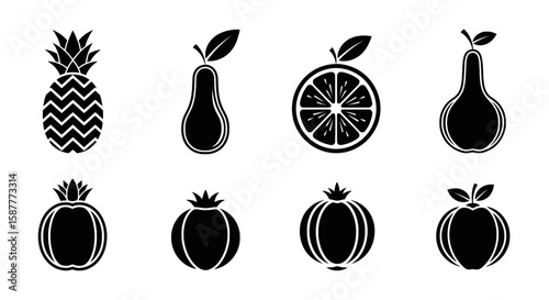 Fresh fruit icon representing a healthy choice with various vibrant fruits, perfect for websites, apps, or designs needing a natural food element or simple fruit graphic, silhouette