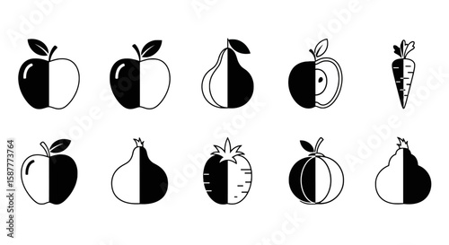 A vibrant fruit icon presents a fresh, colorful selection of nature's bounty, perfect for representing healthy eating, delicious snacks, and various fruity flavors, silhouette