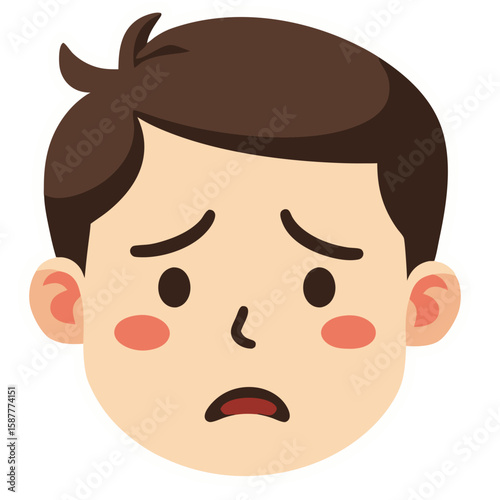 Cartoon Boys Face Expressing Sadness and Worry with Downcast Eyes.