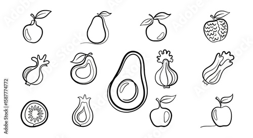 This delightful fruit icon showcases a fresh and vibrant assortment, perfect for representing healthy eating, delicious snacks, and the bountiful harvest from orchards and gardens, silhouette