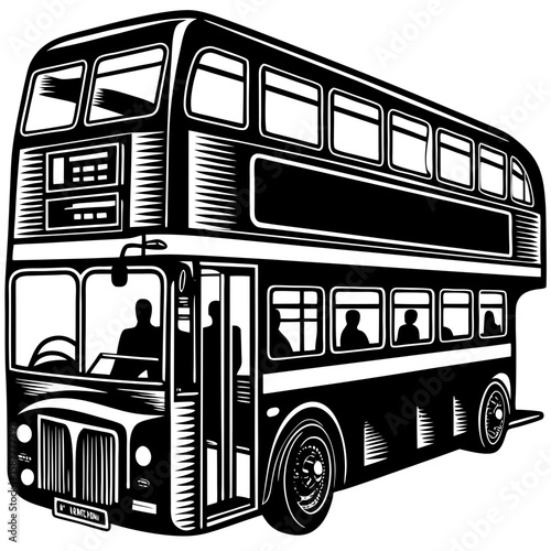 double decker bus (linocut style)