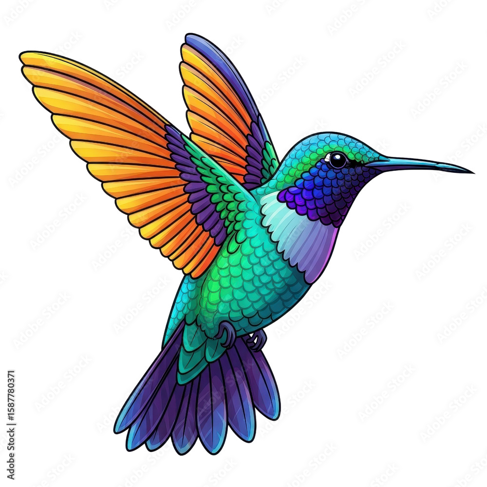 Obraz premium Vibrant Colorful Hummingbird Illustration Isolated on White Background
