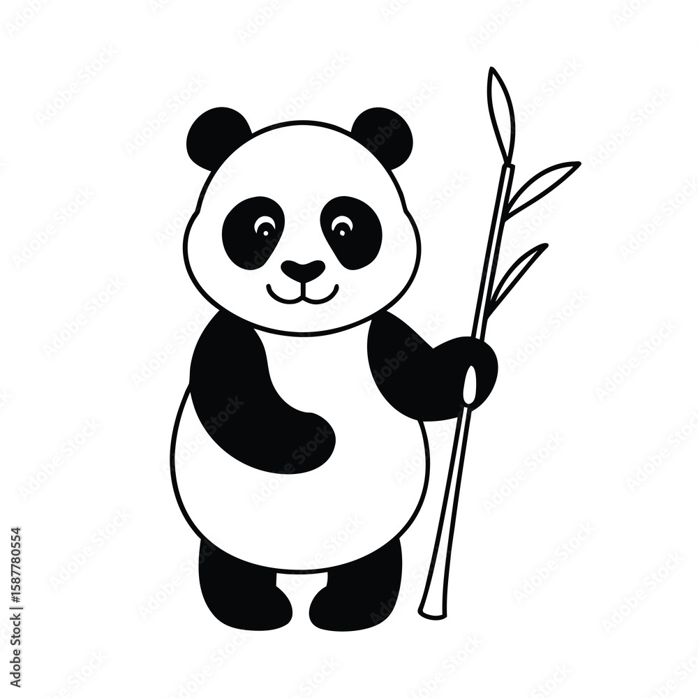 Fototapeta premium cute panda bear holding bamboo illustration design