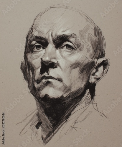 Detailed sketch of a serious male portrait.