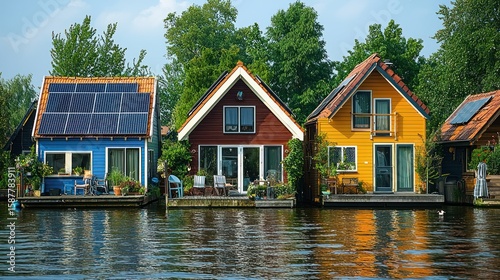 Colorful canal houses with solar panels (1)