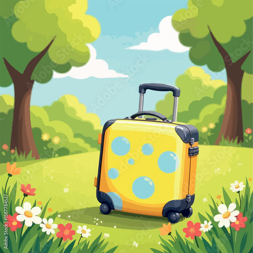 illustration, vector, kid, luggage, bag, cartoon, baggage, suitcase, travel, vacation, design, tourist, cute, tourism, child, journey, trip, character, children, summertime, tour, summer, holiday, 