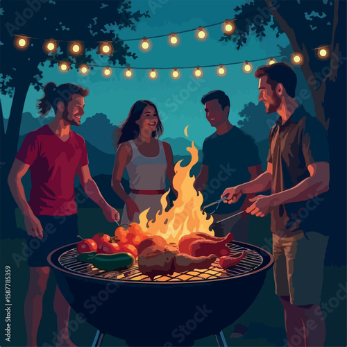 illustration, food, barbecue, meat, cooking, vector, grill, meal, design, vegetable, party, bbq, steak, barbeque, summer, hot, picnic, mushroom, beef, roast, graphic, tomato, background, sausage, set,