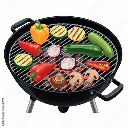 illustration, food, barbecue, meat, cooking, vector, grill, meal, design, vegetable, party, bbq, steak, barbeque, summer, hot, picnic, mushroom, beef, roast, graphic, tomato, background, sausage, set,