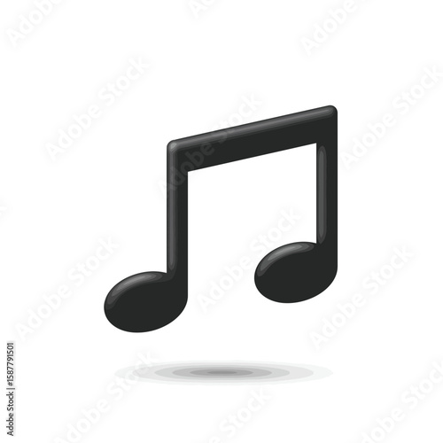 A single, black, 3D rendered musical note with a shadow, isolated against a plain white background.