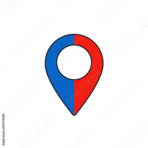 Free Download A location pin icon divided vertically into blue and red halves, centered on a white background. - GFXLoad