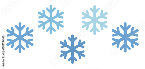 Collection of light blue snowflakes scattered across a clean white background
