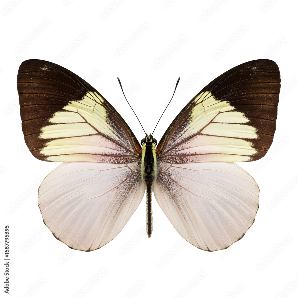 Fototapeta premium Isolated butterfly with light yellow and dark brown wings on white background