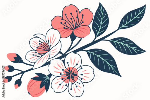 Bright floral number 2026 with multi-colored blossoms and leaf accents, perfect for festive New Year decor in modern flat illustration style.