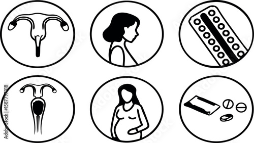 "Women's Reproductive Health Icons – Pregnancy, Uterus, and Birth Control Vector Set"