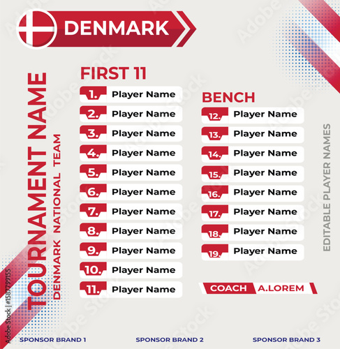 Line up for first 11 of Denmark Team