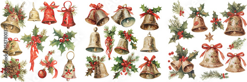 christmas bell watercolor clipart