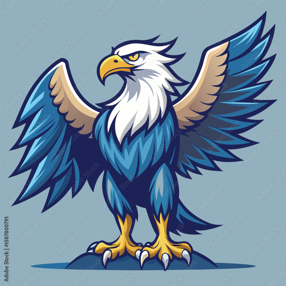 Fototapeta premium A majestic cartoon bald eagle vector illustration in flight, showcasing its wild nature and freedom