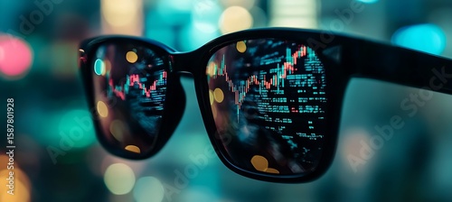 A trader’s glasses reflecting a live crypto graph 