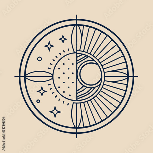 A vintage compass and clock face design symbolize business travel, time, and astrology on an abstract circular background