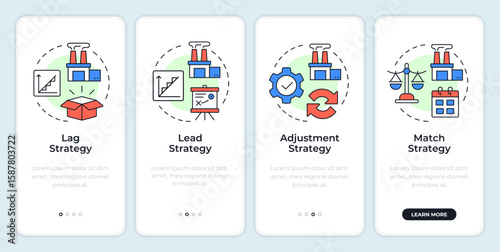Capacity management strategies onboarding mobile app screen. Walkthrough 5 steps editable graphic instructions with linear concepts. UI, UX, GUI. Montserrat SemiBold, Regular fonts used