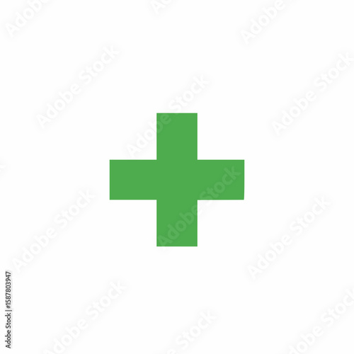 Flat medical cross logo in solid green color, minimal and clean, white background_