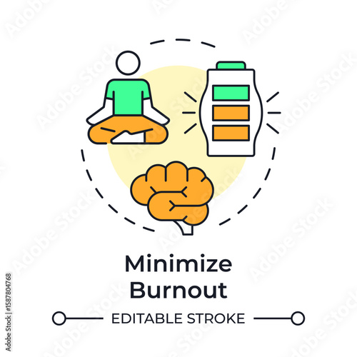 Minimize burnout multi color concept icon. Accurately aligning workforce. Benefit of capacity management. Round shape line illustration. Abstract idea. Graphic design. Easy to use in presentation