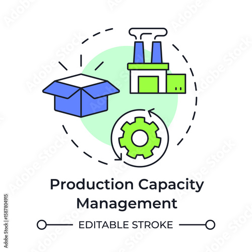 Production capacity management multi color concept icon. Aligning manufacturing capabilities with demand. Round shape line illustration. Abstract idea. Graphic design. Easy to use in presentation