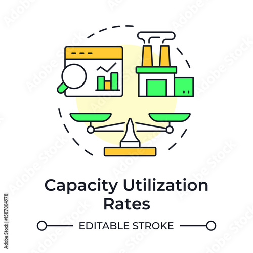 Capacity utilization rates multi color concept icon. Identify waste and overuse. Resource management metric. Round shape line illustration. Abstract idea. Graphic design. Easy to use in presentation