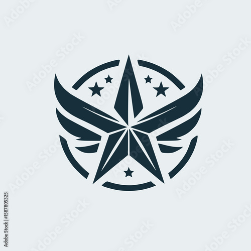 Solid star with wings on each side, freedom and excellence concept,minimal logo design
