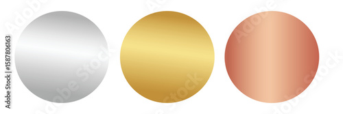 Medals logo collection. Set of shiny round awards in gold, silver and bronze metallic colors. Luxury frames, decoration emblems. Isolated abstract graphic design template