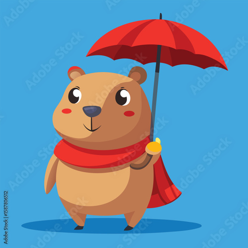 A cute and funny vector illustration of a happy cartoon baby animal, like a teddy bear or puppy, for a fun holiday drawing