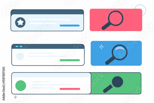 Abstract illustration of user interface elements representing navigation search and interaction with a clean minimalist design