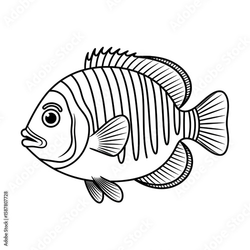 Oscar fish illustration vector style coloring page