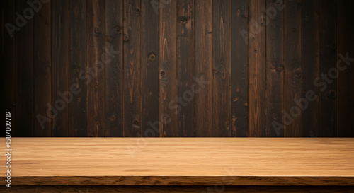 Classic wooden backdrop featuring a light tabletop and a contrasting dark paneled wall.

