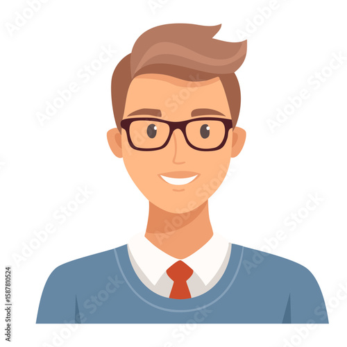 Flat Character - Smiling Man with Glasses
