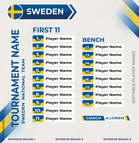 Line up for first 11 of Sweden Team